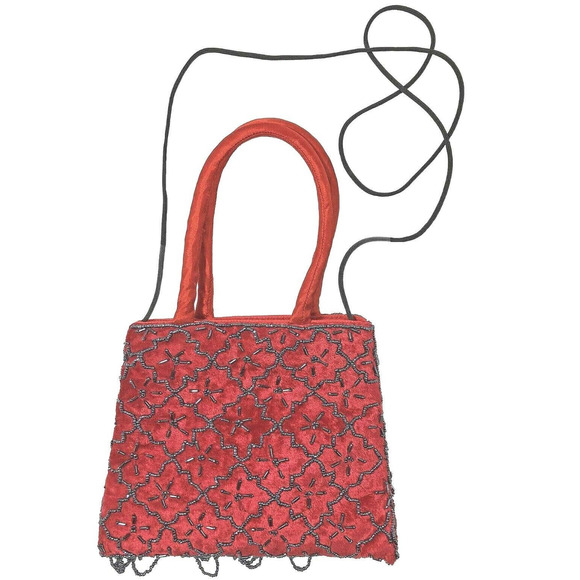 BOHO Handmade Crossbody Bag Red Velvet Handbag with Beadwork NNT - Picture 2 of 6